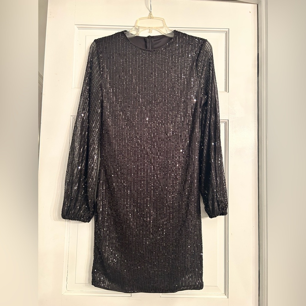 Black Sequin Long Sleeve Dress